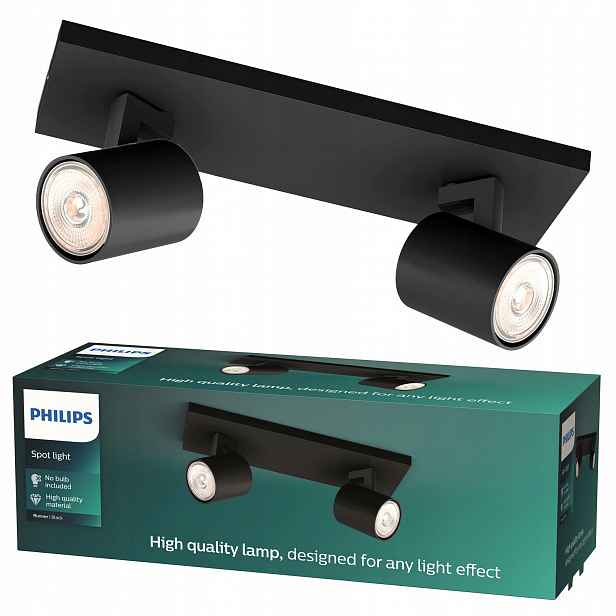Stropní Svítidlo Reflektor Nástěnný 2x GU10 Černá Runner Philips