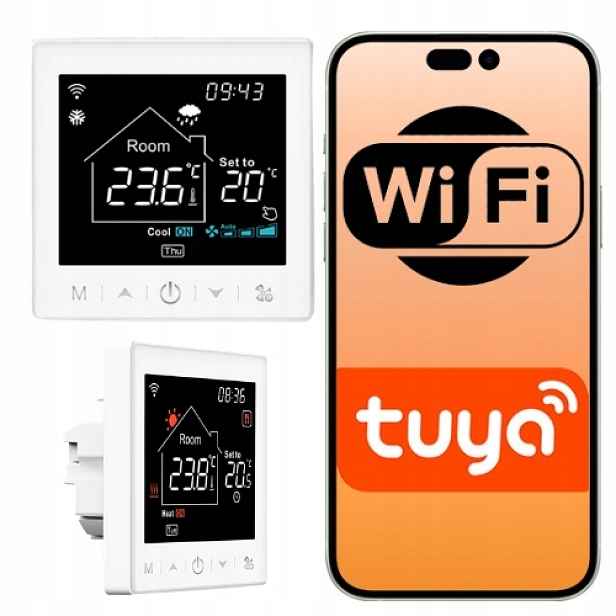 Termostat WiFi Fan Coil Fcu Klimakonvektor 2-trubkový Tuya Aplikace Smart