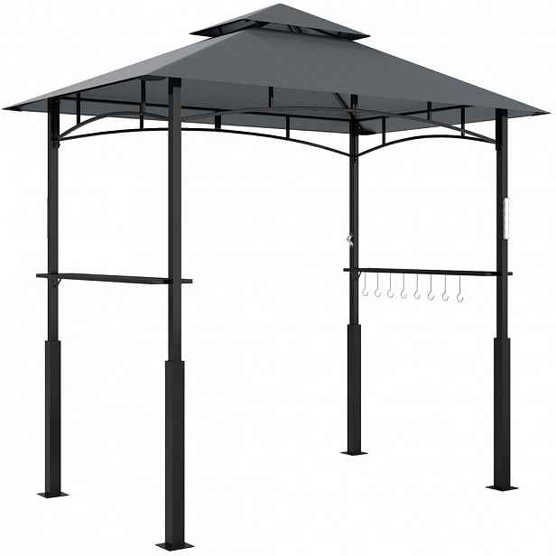 Modfu GRILOVACÍ altán z kovu 243x148x248 cm tmavě šedý s LED osvětlením, dvojitou střechou a odkládacími policemi