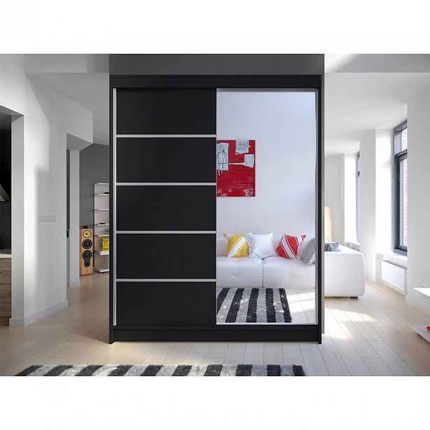 Šatní skříň 150 cm se zrcadlem a LED osvětlením PIRITU 3 - černá