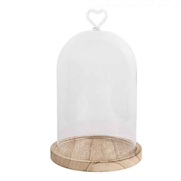 Dřevěný podnos se skleněným poklopem se srdíčkem M - Ø 14*22 cm Clayre & Eef