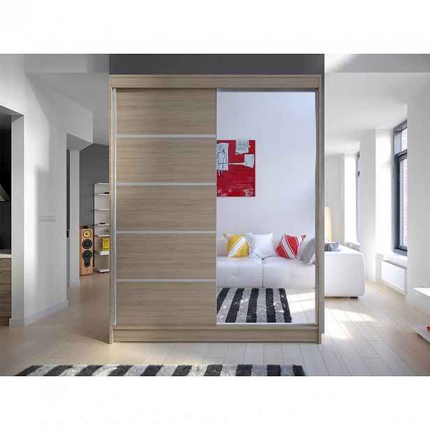 Šatní skříň 150 cm se zrcadlem a LED osvětlením PIRITU 3 - dub sonoma