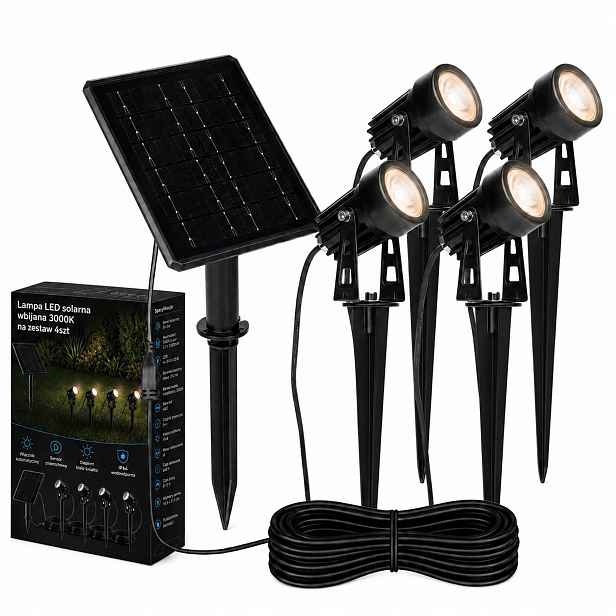 Solární lampa do zahrady 4x Led reflektor s senzorem Voděodolný