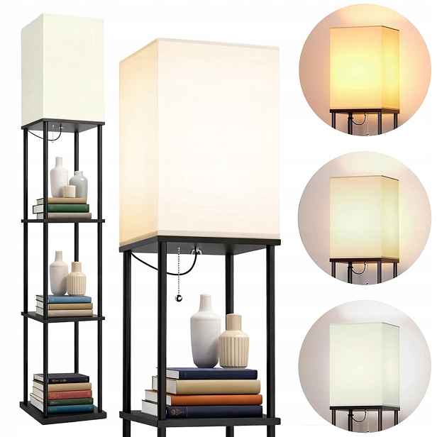 Stojací Podlahová Lampa Regál Led Police Černá 2v1 160 cm Pro Čtení E27