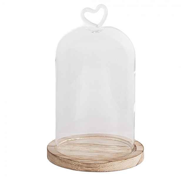 Dřevěný podnos se skleněným poklopem se srdíčkem S - Ø 12*19 cm Clayre & Eef