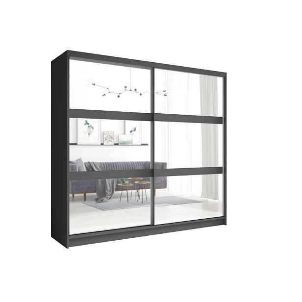MASSENO ŠATNÍ SKŘÍŇ S POSUVNÝMI DVEŘMI SILVA, 230/215/62 cm 2dveřová se zrcadlem, šedá