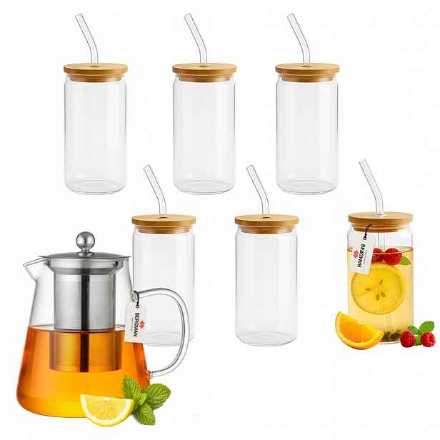Bergmanova sada: džbán 550 ml 6 sklenic s brčkem 550 ml