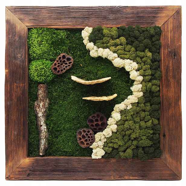 Obraz Z Mechu v dřevěném rámu 54x54 cm mech chrobotek Živý Obraz ručně vyrobený