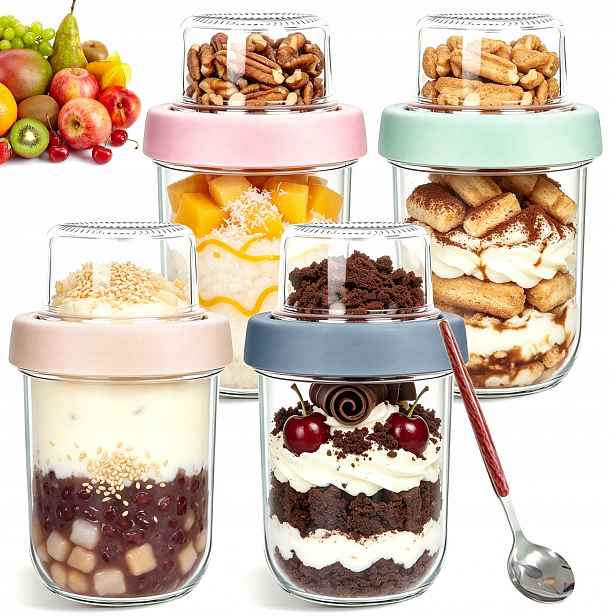 Sklenice Na Jogurt S Ovesnou Kaší Overnight Oats 600ML Víčko 4KS