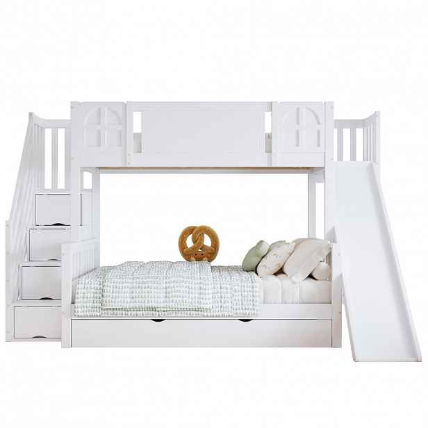 STILVORA ETAGENBETT 90/200 cm & 120/200 cm in Weiß Kinderbett mit Rutsche, Schublade und 4 Schrankfächern
