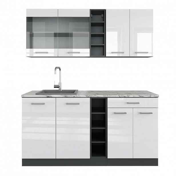 Vicco JEDNOTKOVÁ KUCHYNĚ R-Line Bílý vysoký lesk/antracit 160 cm , PD Mramor