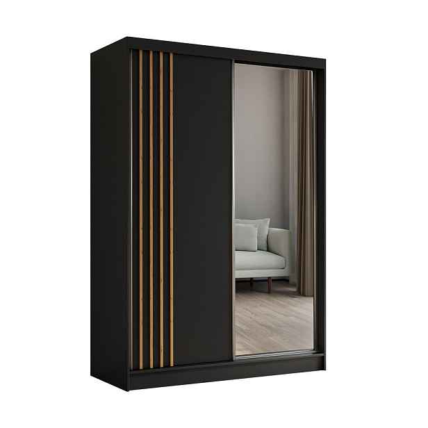 MASSENO ŠATNÍ SKŘÍŇ S POSUVNÝMI DVEŘMI NELVIA, 150/216/61 cm 2dveřová se zrcadlem, černá