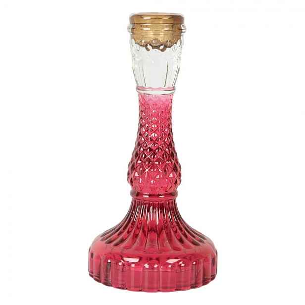 Růžový skleněný svícen na úzkou svíčku Colorful Garden - Ø 9*17 cm Clayre & Eef