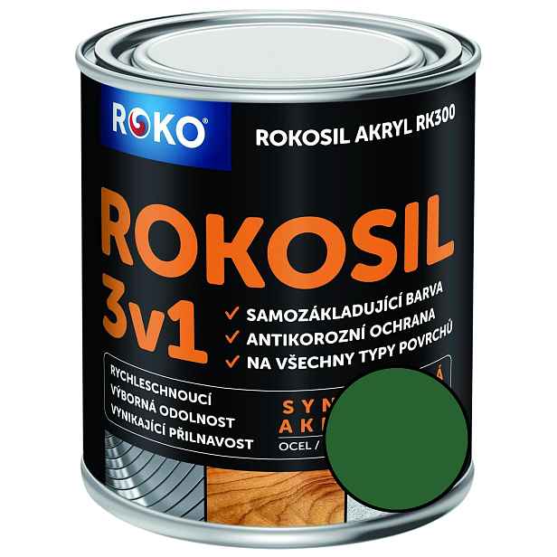 Barva samozákladující Rokosil akryl 3v1 RK 300 5300 zelená střední, 3 l