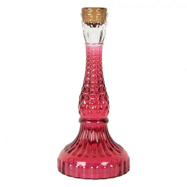 Růžový skleněný svícen na úzkou svíčku Colorful Garden - Ø 10*22 cm Clayre & Eef