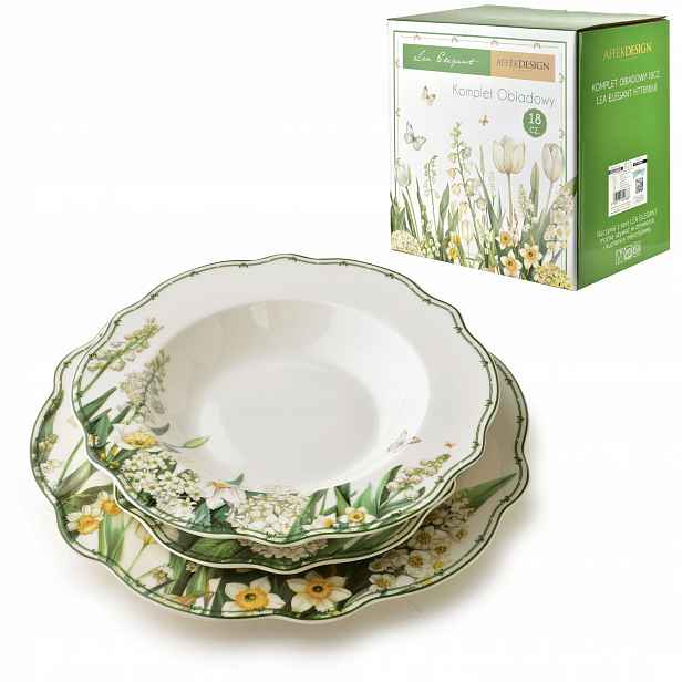 Jídelní Servis Pro 6 Osob Sada 18 Talířů Porcelánová Sada Do Myčky Květiny
