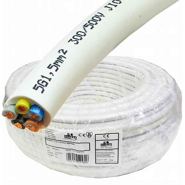 Kabel Owy 5x1,5 mm Cu lanko bílé Cu 50 m