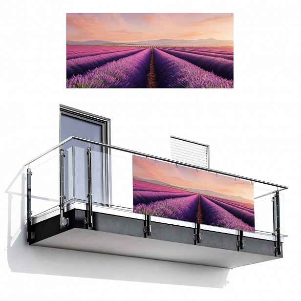 MuchoWow BALKONOVÁ ZÁSTĚNA Levandulové pole - Západ slunce - Fialová - Květiny 200x90 cm