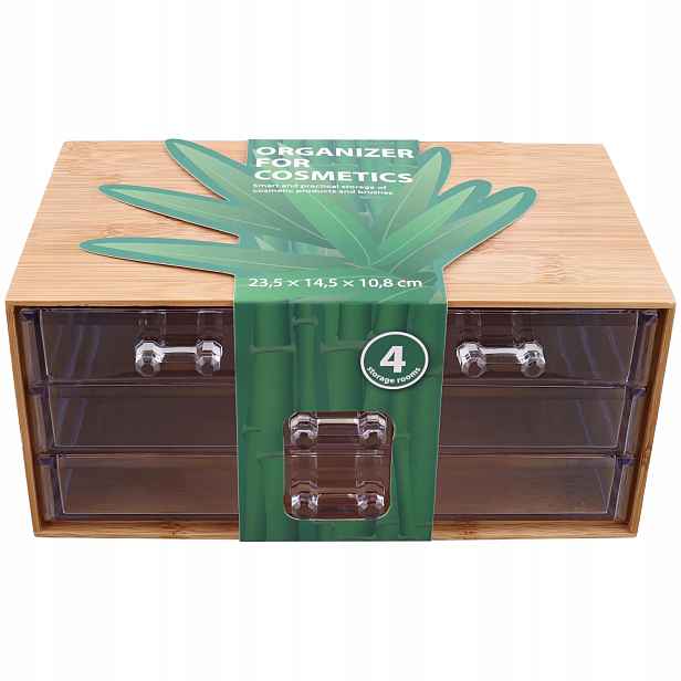 Organizér Na Kosmetiku Bambusový Se 4 Zásuvkami Eko 23,5 x 14,5 x 10,8 cm