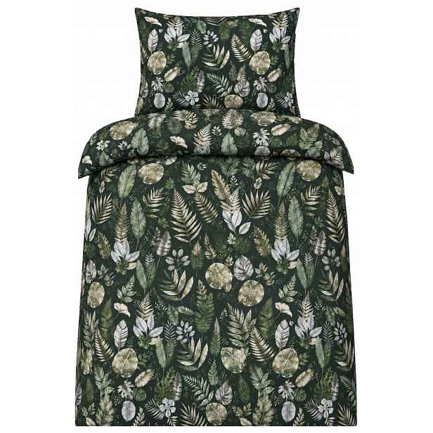 Krepové povlečení 140x200+70x90cm Listy khaki