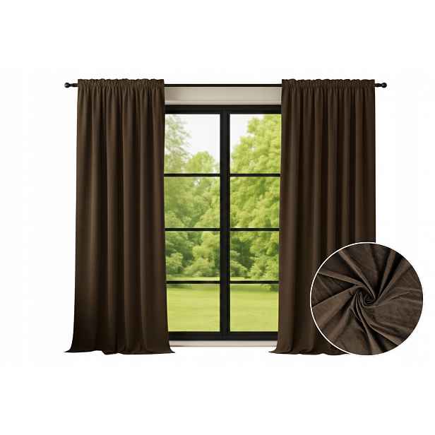 2x Hnědá sametová Závěs 140x240cm elegantní měkká do obývacího pokoje Silná