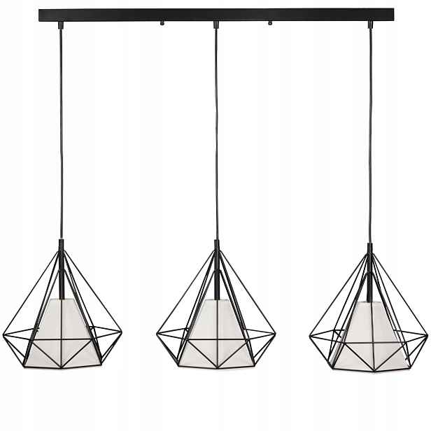 Závěsná lampa černá drátěná s bílými stínítky nad stůl 3pk Polux