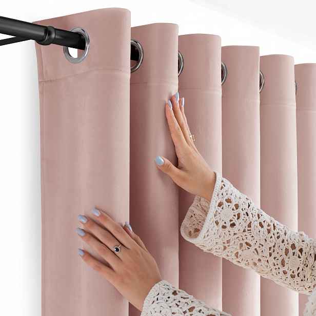 Filumi Záclony na průchodkách samet hladké do kuchyně Světle Růžové 200x300