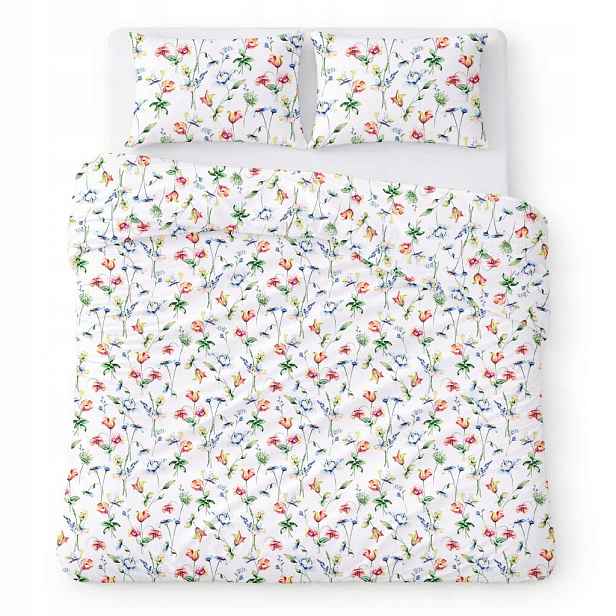 Povlečení bavlněné 200x220 bílé s akvarelovými barevnými květy Cotton Home