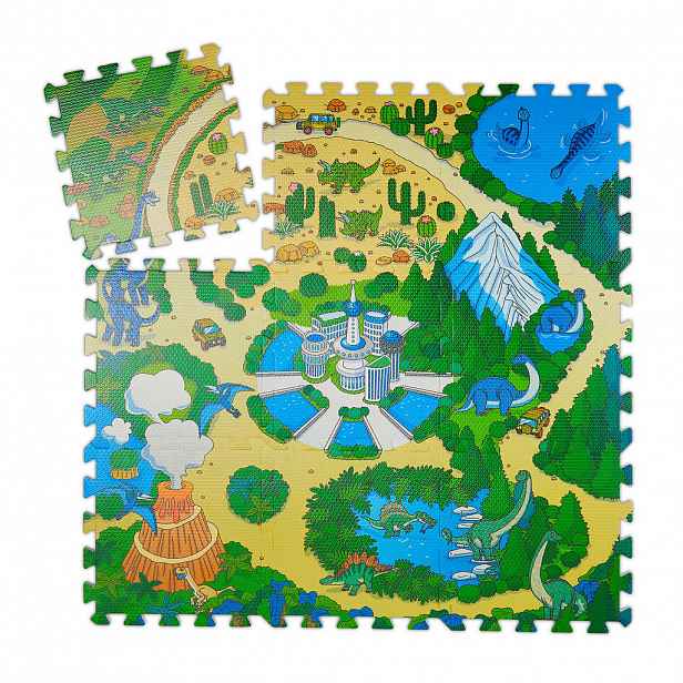 Relaxdays PODLOŽKA Vícebarevná puzzle dinosauři EVA pěna 9-dílná 90x90 cm