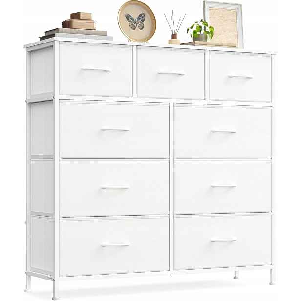 Komoda, 9 látkových zásuvek s úchytkami, kovový rám 30x 98,8x 95,2 bílý