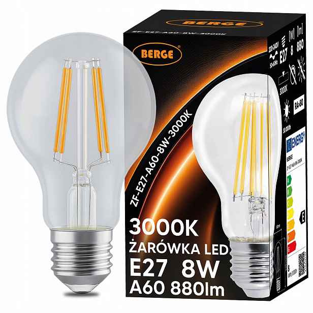 Led žárovka E27 A60 8W 75W 880lm 3000K Teplá Filament Loft Retro x10