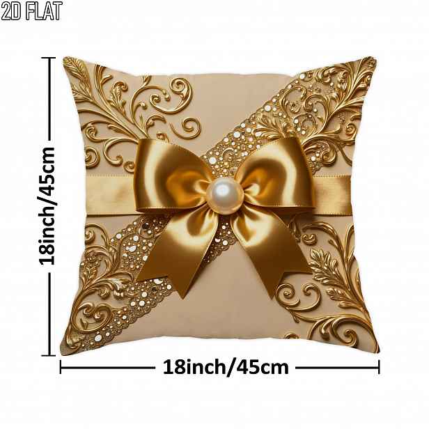 TEMU 1 ks 2D plochý venkovní obal na polštář s mašlí na párty u bazénu, elegantní tradiční květinový ornament, žádný zlatý měkký sametový pratelný