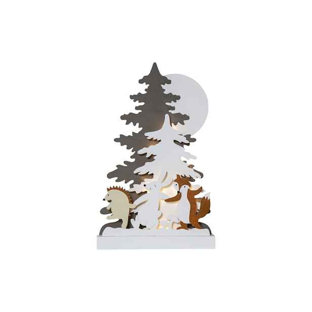 Vánoční dřevěná světelná LED dekorace Star Trading Forest Friends, výška 44 cm