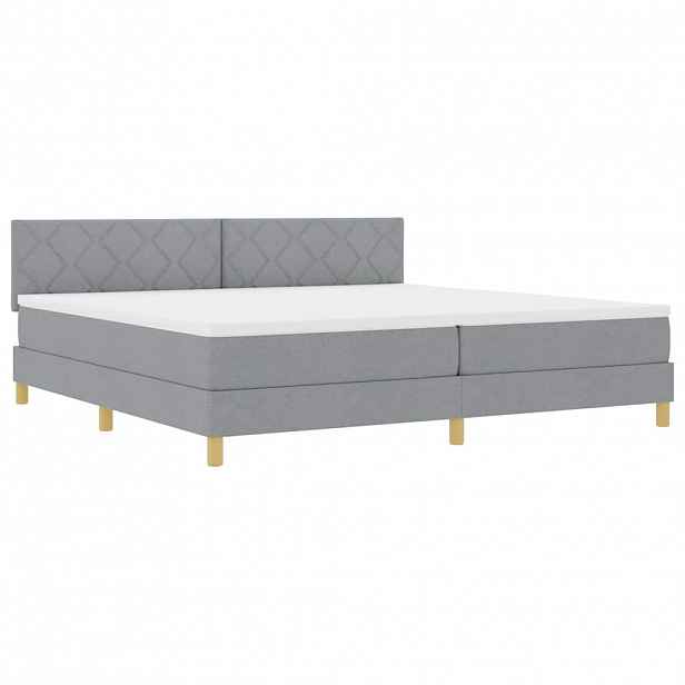 vidaXL LED box pružinová postel s čelo Světle šedá 200 x 200 cm textil