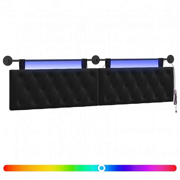 vidaXL Závěsné čelo postele S LED osvětlením Černá Samet