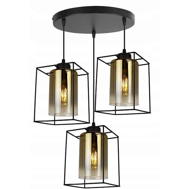 Závěsné Stropní Svítidlo Lustr Černá Trojitá Zlatá Loft Glamour Skleněná