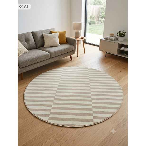 Koberec kulatý do obývacího pokoje 160 cm, vícebarevný, měkké štětiny, plyšový