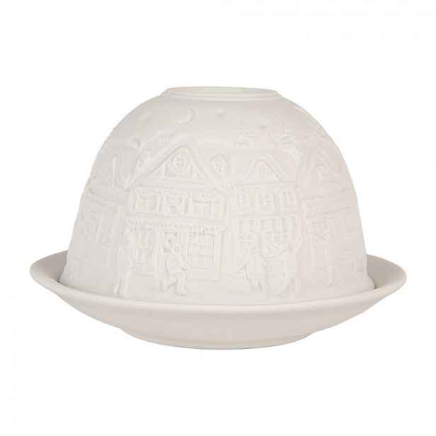 Bílý porcelánový svícen na čajovou svíčku s domky Paollo - Ø 12*8 cm Clayre & Eef