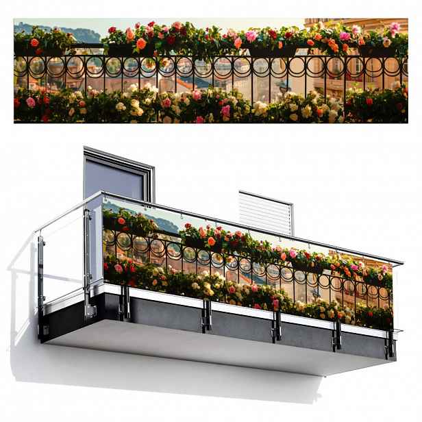 MuchoWow BALKONOVÁ ZÁSTĚNA Květiny - Plot - Krajina města - Léto 300x85 cm