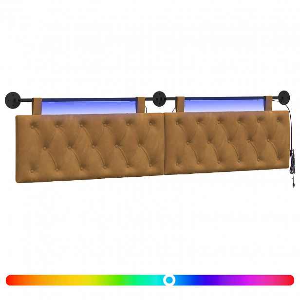 vidaXL Závěsné čelo postele S LED osvětlením Hnědá Samet