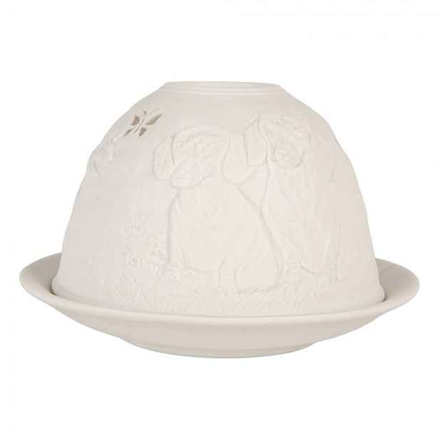 Bílý porcelánový svícen s jezevčíky Paollo - Ø 12*8 cm Clayre & Eef
