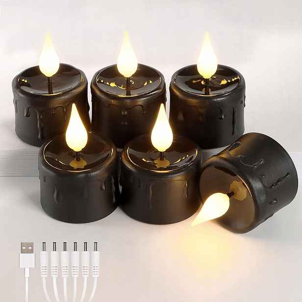 Tealight Černé Svíčky Led Lampička Halloween Sada 6 Ks. Usb Gothic