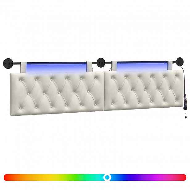 vidaXL Závěsné čelo postele S LED osvětlením Krémová Samet