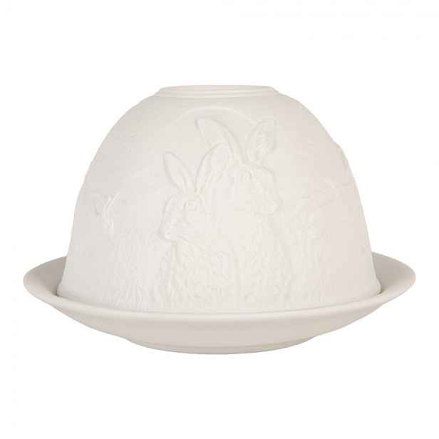 Bílý porcelánový svícen s králíky Paollo - Ø 12*8 cm Clayre & Eef
