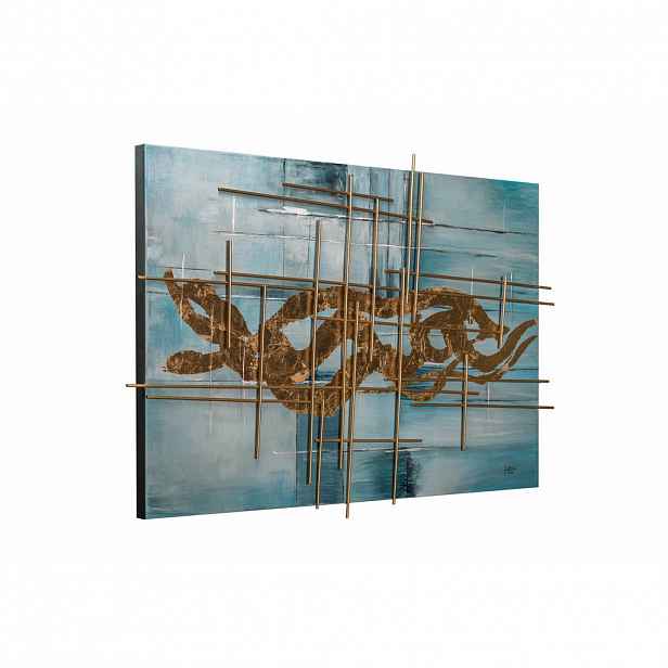 KUNSTLOFT RUČNĚ MALOVANÝ AKRYLOVÝ OBRAZ MODRÝ/ZLATÝ, 120/80 CM