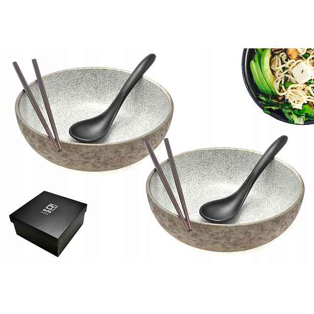 Sada 2 misek s lžícemi a paličkami Ramen Koishi 20 cm Box