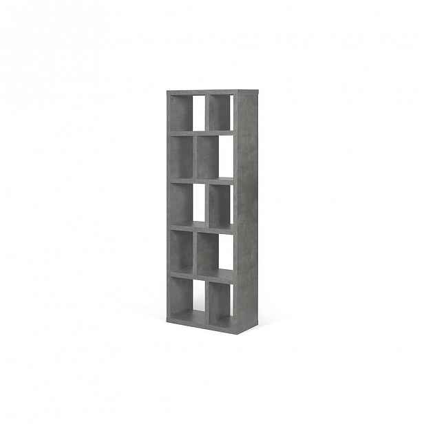 Šedá knihovna v betonovém dekoru TemaHome Berlin, výška 198 cm