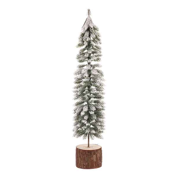 Vánoční dekorace stromek na špalku zasněžený, 40 cm