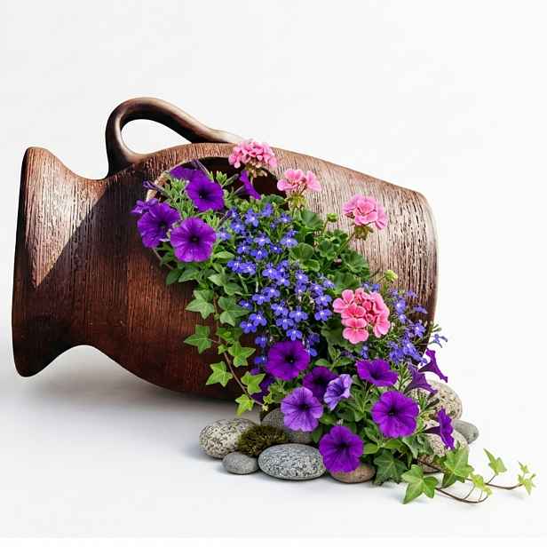 Hliněný květináč ležící 29 cm. Amfora. Ležící džbán. Ručně malovaný. Pl