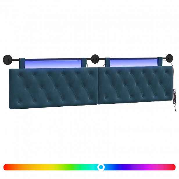 vidaXL Závěsné čelo postele S LED osvětlením Modrá Samet